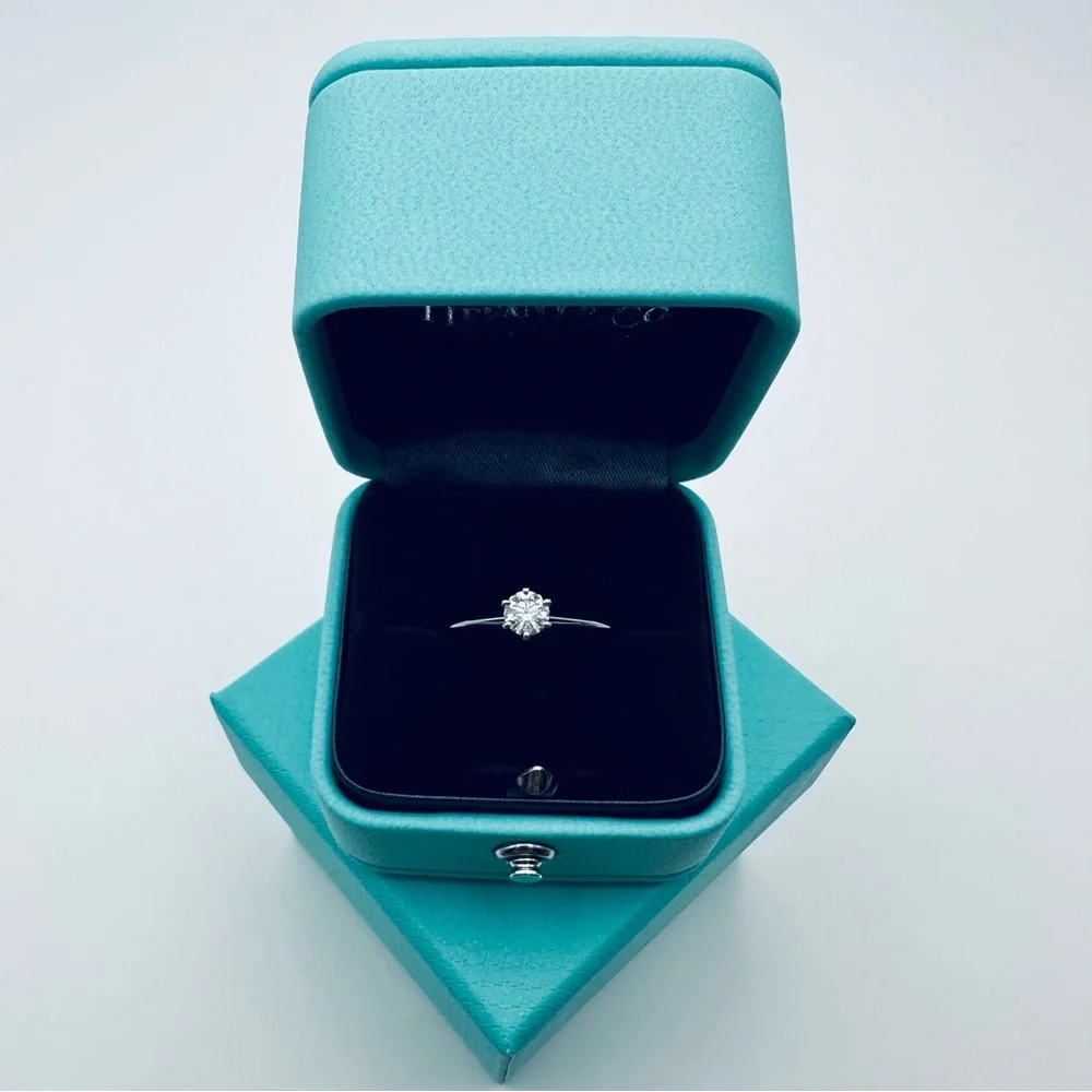 Tiffany & Co. .34 TCW Diamond Engagement Ring in Platinum Size 5.75 w Packaging